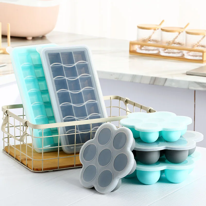 

Food Grade Silicone Ice Cube Mold Whisky Ice Tray with Lid Square-shape DIY Ice Mold
