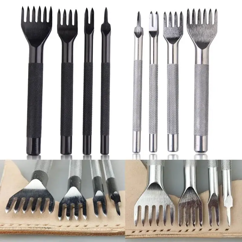 

4 Style Leather Craft Tools Black Steel Leather Hole Punches 1 2 4 6 Prong Diamond Point Chisel DIY Leathercraft Tools Pitch 4mm