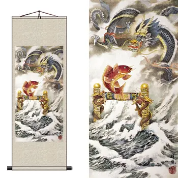 

Fish Yue Longmen Silk Painting Scroll Painting Exquisite Frescoes