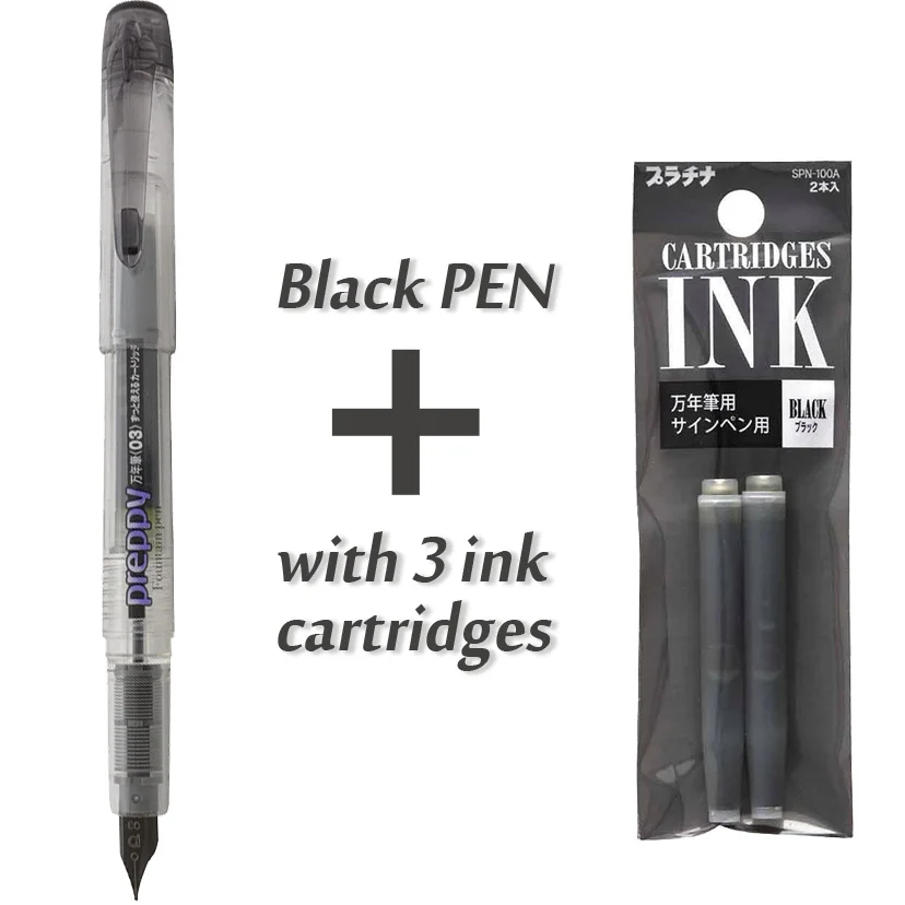 Платиновая опрятная ppq-200 PPQ200 разноцветная цветная прозрачная ручка для студентов с чернильными картриджами подарок для девочек - Цвет: Black with 3 ink