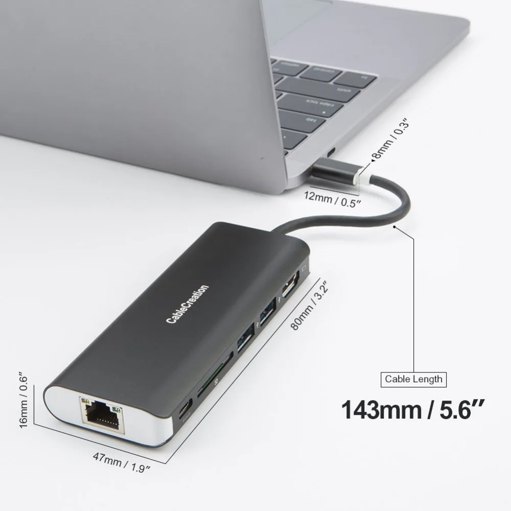 USB C концентратор, кабель C многопортовый 4K адаптер(Thunderbolt 3 совместимый), USB-C USB 3,0, HDMI, Ethernet, sd-карта