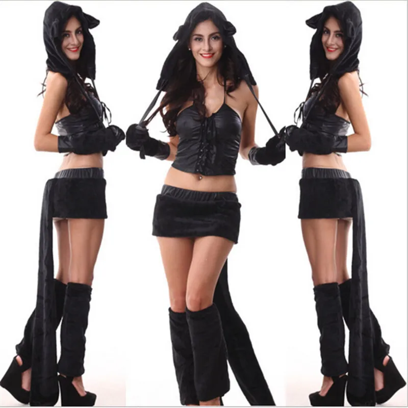 2018 последние Black velvet животных Костюм Footed взрослый Furry с хвостом Сексуальная