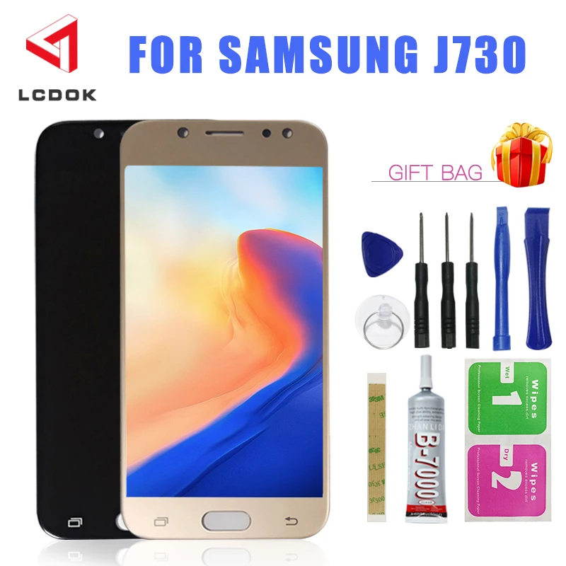 Tanie Dostosuj jasność J730F ekran do Samsung Galaxy J7 Pro J730F wyświetlacz LCD J7 2017 wymiana ekranu dotykowego Digitizer zgromadzenie