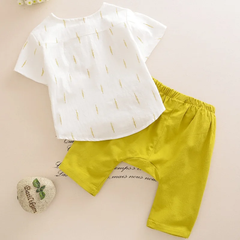 

New Design Cotton Linen Children Clothing Girl Summer Sets Short Sleeve Boys Clothing Sets O-Neck Children Suit