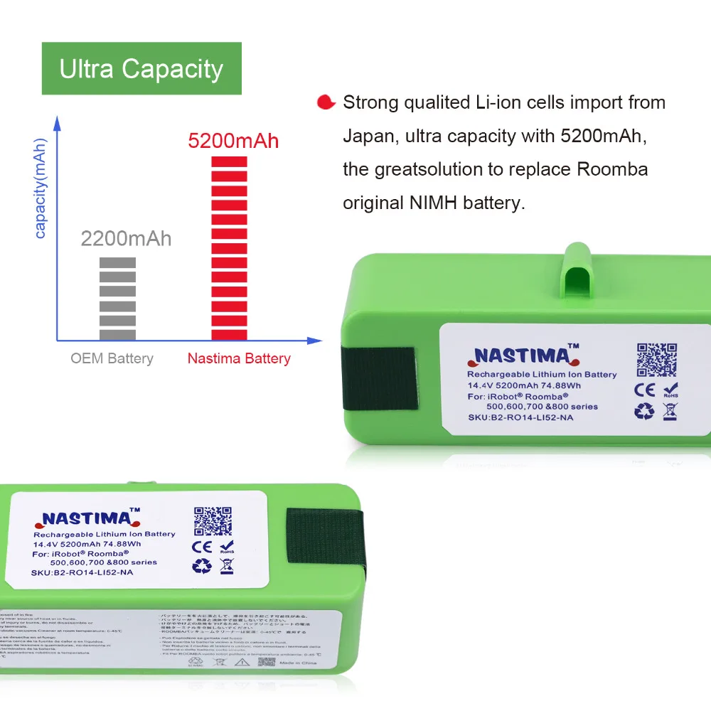 Billig NASTIMA 14,4 V 5200mAh Li Ion Ersatz Batterie Pack für iRobot Roomba 500,600,700,800   980 serie 560 620 650 510 770 780 870