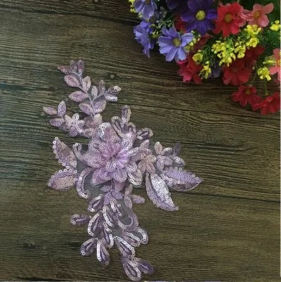 Pink Purple 1 шт., 20*10 см, красные, золотые, черные, серебряные, 3D цветы, вышитые кружевные аппликации для DIY свадебного платья, костюмы, аксессуары для волос, нашивки - Цвет: Pink Purple