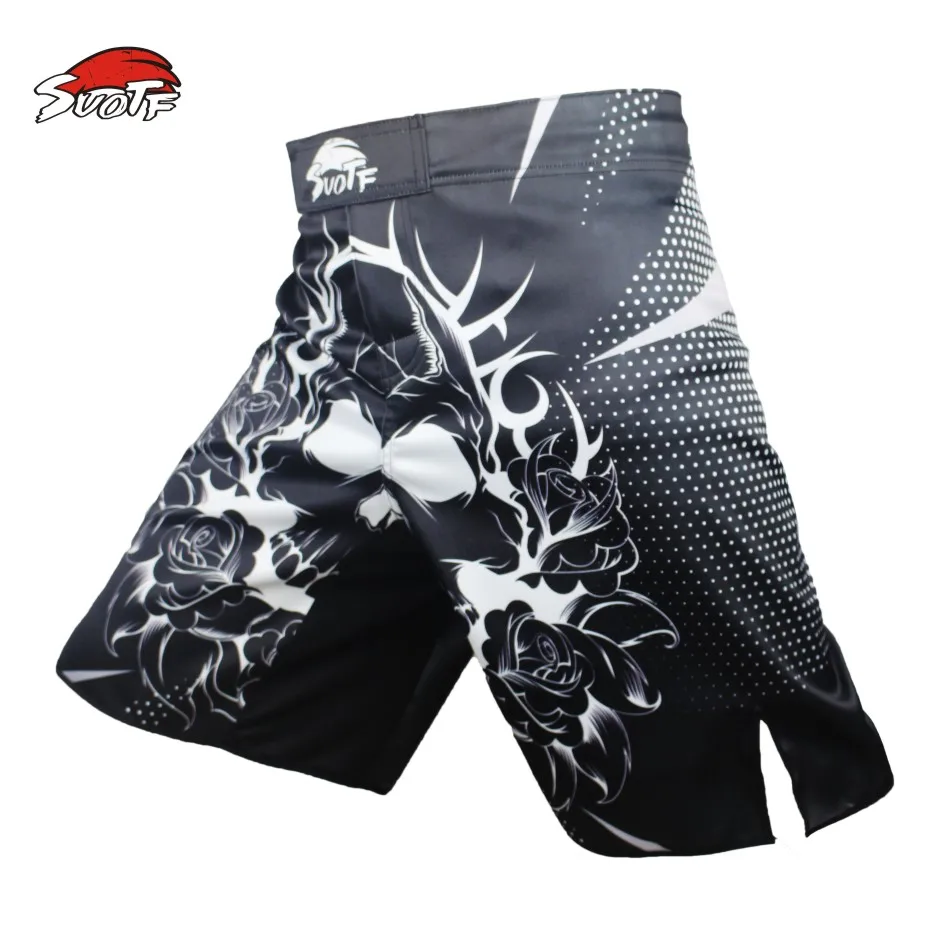 Prix pour SUOTF MMA noir et blanc coton sanda de boxe fleur mouvement formation kickboxing Shorts Taille lâche muay thai boxe court mma Prix pour SUOTF MMA noir et blanc coton sanda de boxe fleur mouvement formation kickboxing Shorts Taille lâche muay thai boxe court mma