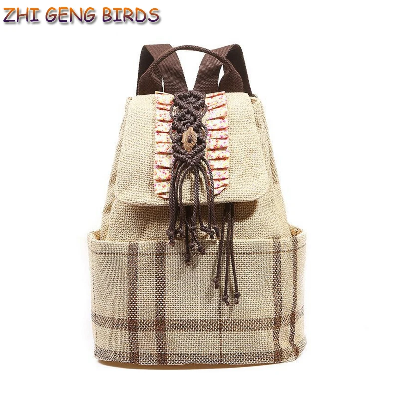 ZHI GENG BIRDS 2017 Lady Vintage font b Backpack b font Handmade Mochila Drawstring Print Canvas