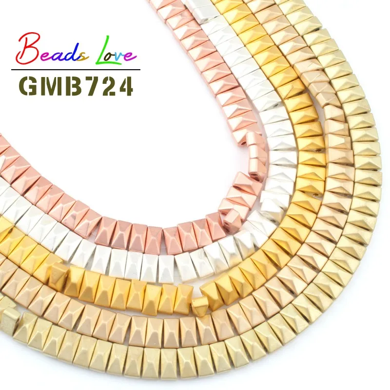 Natural Frosted Rose Gold Hematite Stone 6x3x4mm Rectangular pyramid Loose Spacer Beads for Bracelet DIY Jewelry Making 15 Inch
