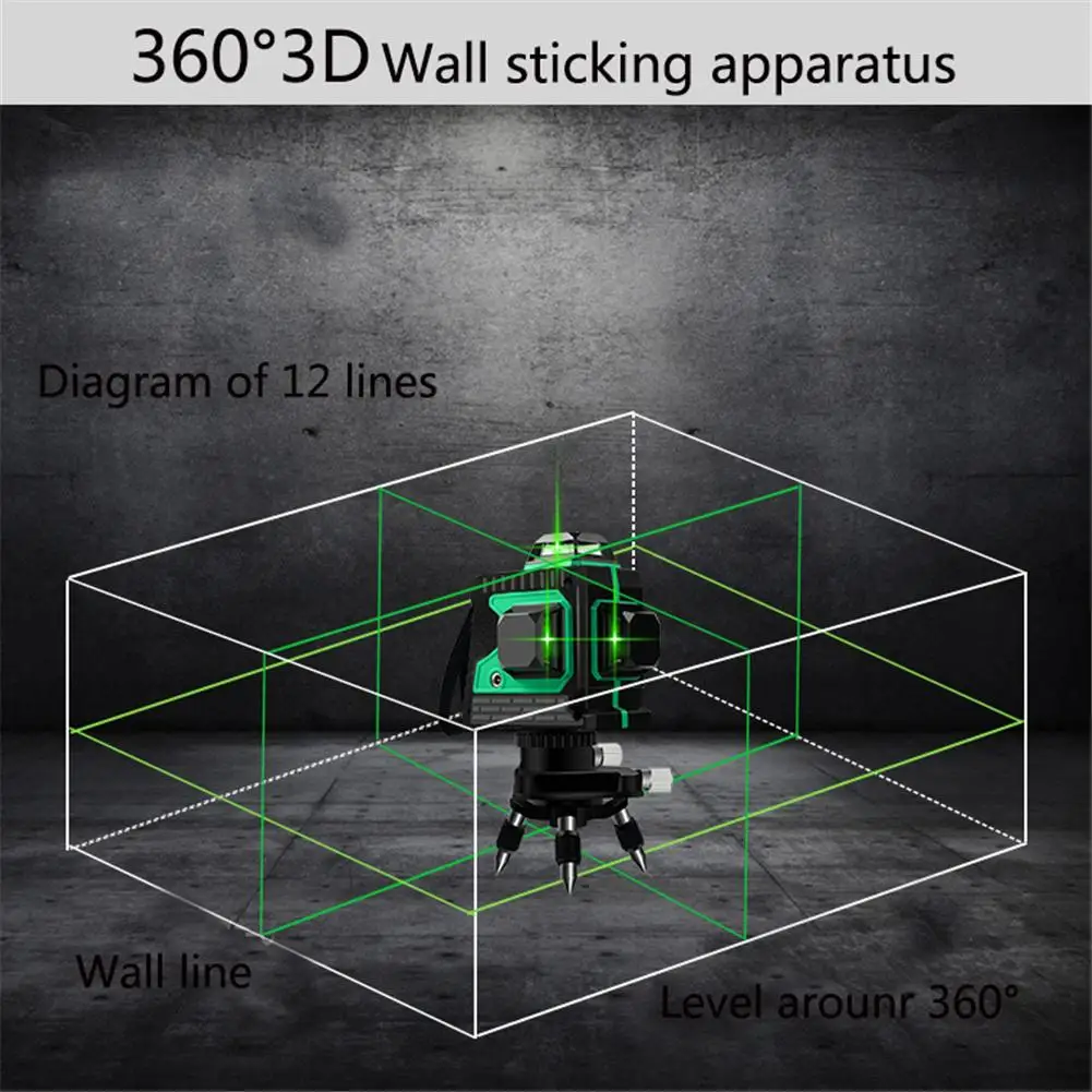 Мини портативный 3D 12 линий зеленый лазерный уровень самонивелирующийся 360 горизонтальный и вертикальный крест для лазерной линии измерения как инструменты