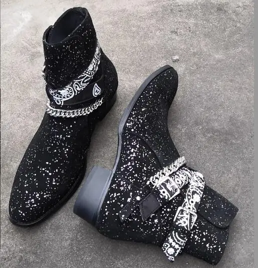 FR. LANCELOT/; мужские ботинки из натуральной блестящей кожи; ботильоны; Botas; обувь на низком каблуке с пряжкой и серебряными цепочками; Мужская обувь; Sapatos Mujer