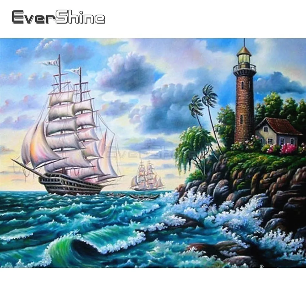 

EverShine 5D Diamond Embroidery Full Display Ship DIY Diamond Painting Scenery Picture Of Rhinestones Diamond Mosaic Home Decor