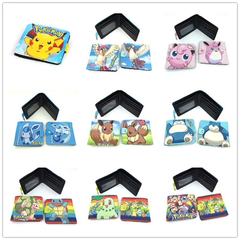 

Random 10pcs/lot Pokemon Wallet PU Bifold with Hasp Buttom Pocket Monster Short Wallet Carteira