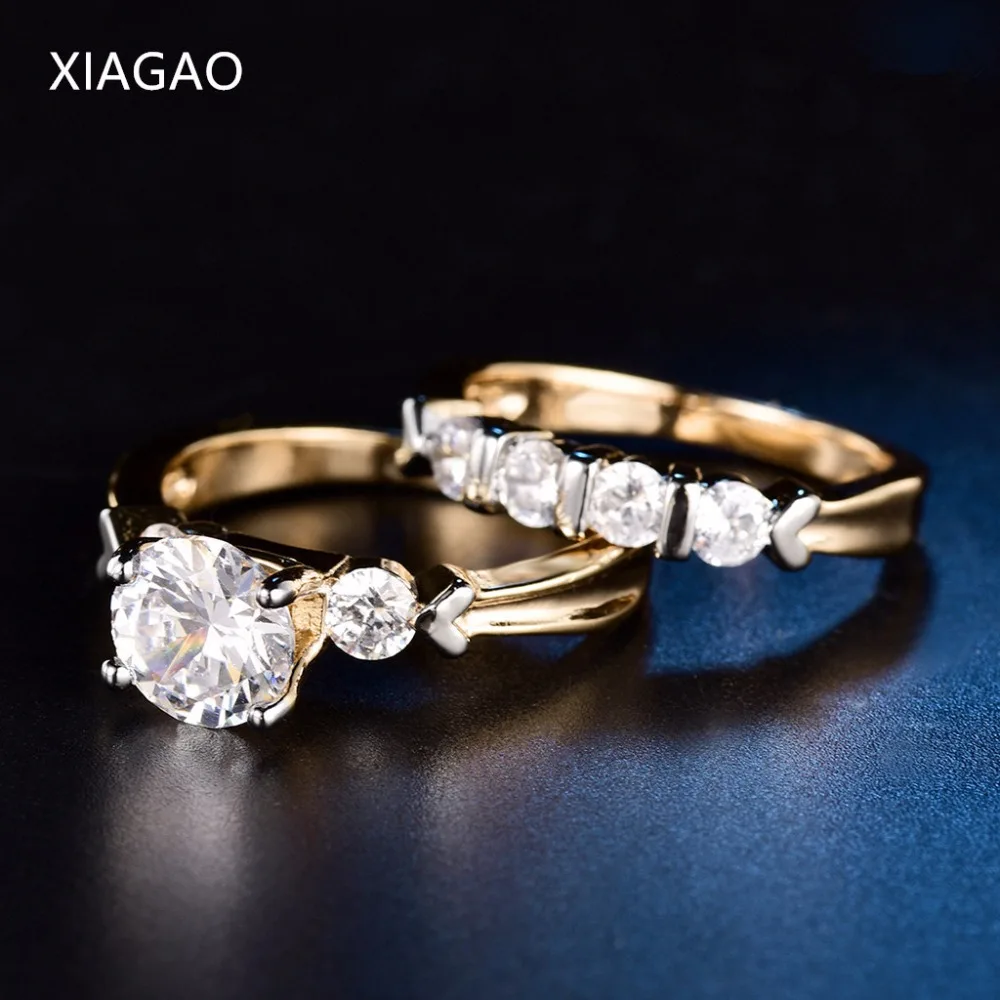 Xiagao роскошные 2 шт./компл. обручальное кольцо Набор для Для женщин золотые украшения Цвет AAA Цирконий палец Кольца дамы Обручение кольцо