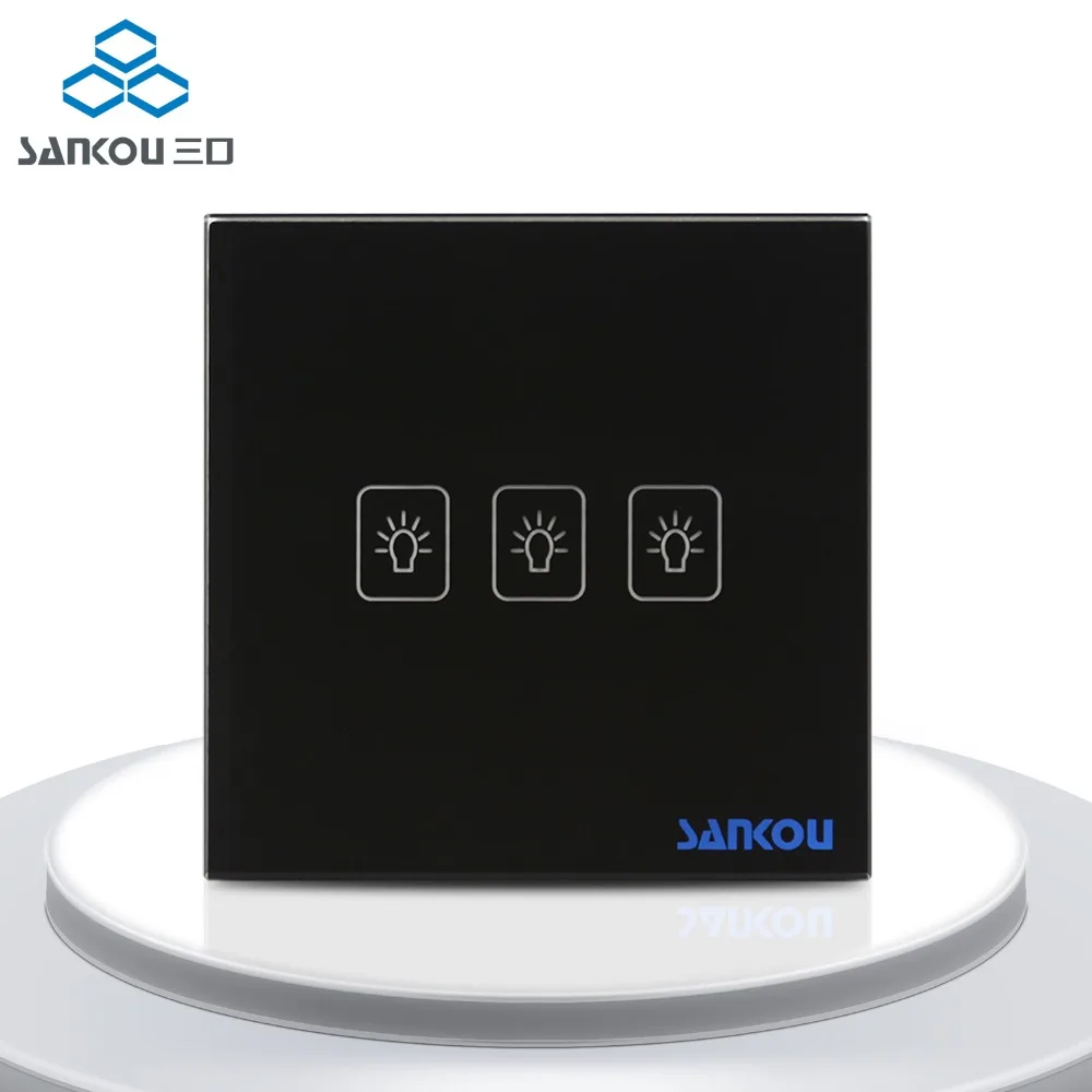 EU Wall Light Switches 3Gang2Way Electrical Touch Switch Luxury Black