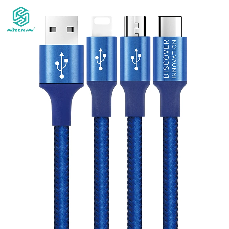 Синий Nillkin usb кабель 3 в 1 Micro+ type C+ для iPhone для Xiaomi 9 Redmi note 7 Pro для huawei P30 mate 20 для samsung зарядки - Цвет: Синий