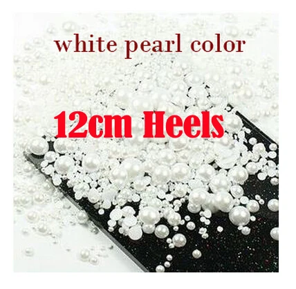 White 12cm Heels Жемчужно-белые свадебные туфли со сверкающими переливающимися стразами на платформе Свадебная обувь " Высокий каблук Туфли-лодочки для вечеринок по случаю встречи выпускников ремесленные обувь - Цвет: White 12cm Heels