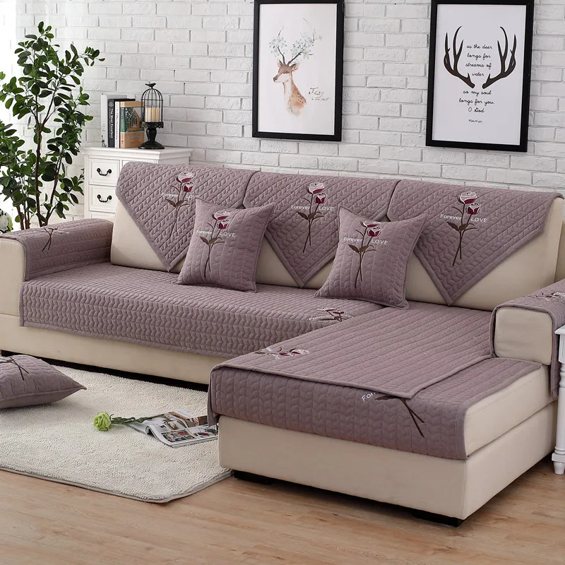 

Rose Embroidered Sofa Cover Modern Sofa Slipcover Four Seasons Non-slip Quilted Corner Sectional Sofa Cover L-shaped Slipcover