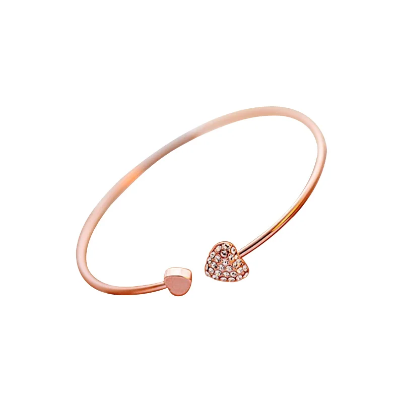 

Abrray Double Heart Shape Cuff Bracelet Women Bangle Rhinestone Bangles Sweet Romantic Style Perfect Gift Jewelry Accessories