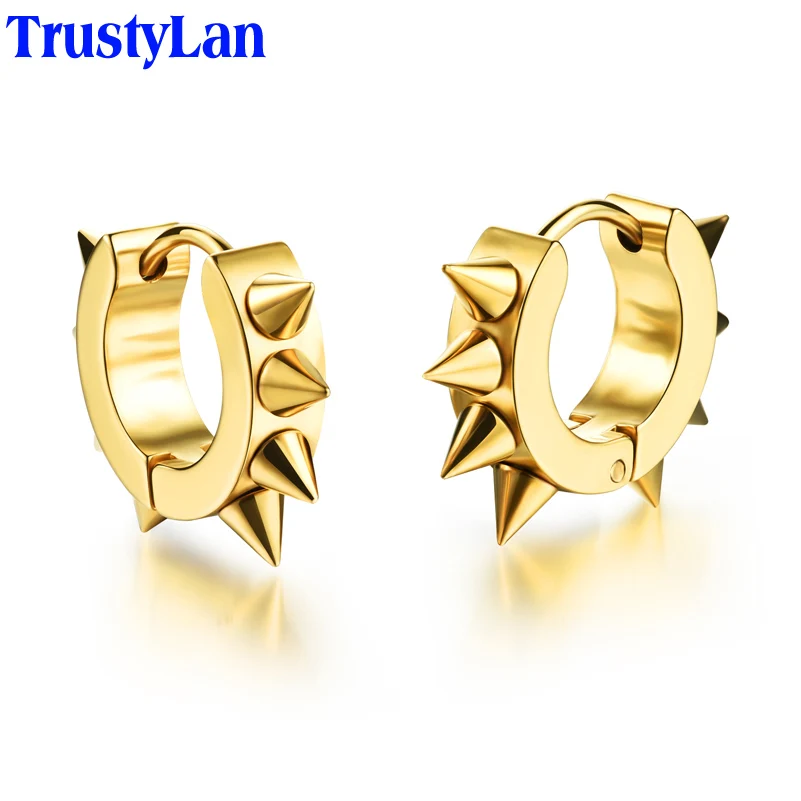 

TrustyLan Never Fade Allergy Free Black Gold Color Stainless Steel Earings Punk Cone Earrings For Women Men Fashion Jewelry 2018