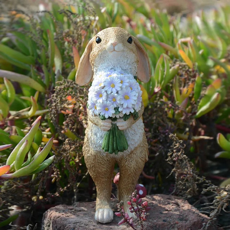Милое декоративное украшение "Кролик" в деревенском стиле, скульптура животных из смолы, наружное украшение сада, микропейзаж, модель кролика, кукла, подарок