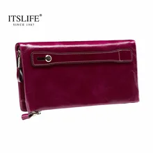New Women s Large Capacity Soft Oil Wax Leather Wristlet long Zipper Around Wallet Smartphone Cowhide