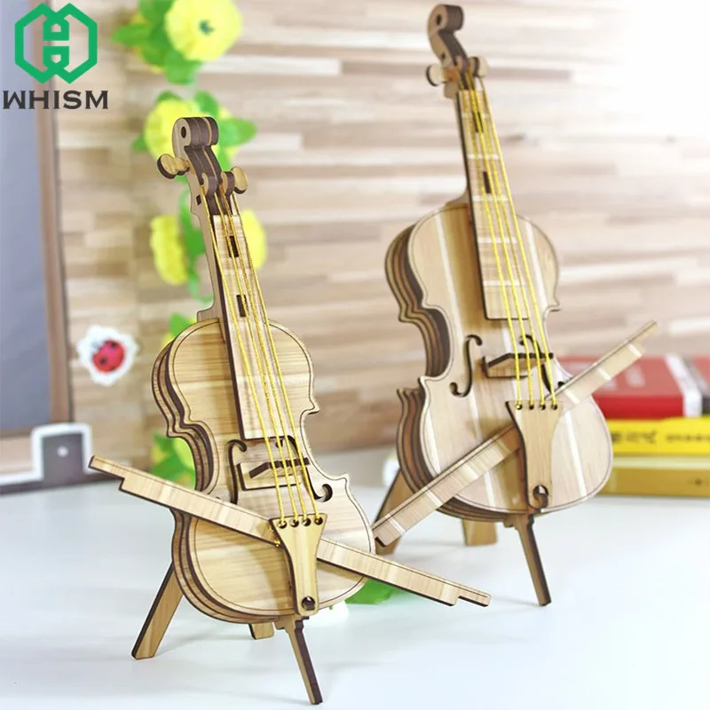 

WHISM Wooden Musical Instruments Mini Violin Model Figurines Miniature Collection Crafts Decorative Ornaments Decoration Gifts