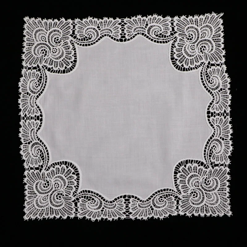  A003: White premium cotton lace handkerchiefs crochet hankies for women/ladies wedding gift