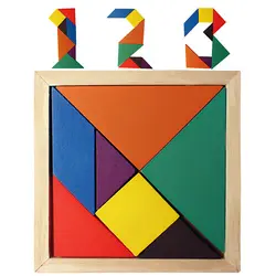 Деревянный Tangram 7 шт головоломки Красочные Площадь IQ Game Логические Интеллектуальные Обучающие игрушки для детей