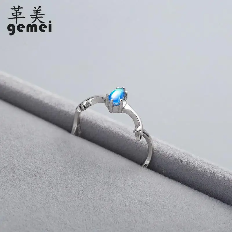 

Gemei 100% 925 Sterling Silver Blue Natural Stone Antlers Open Rings For Women Simple Fashion Party Jewelry