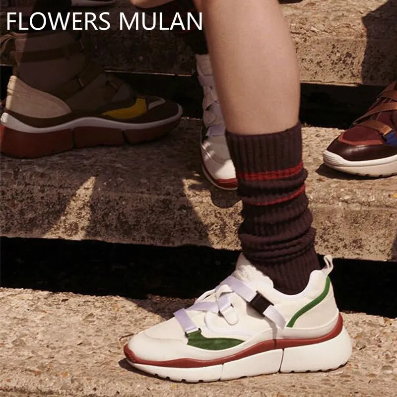 

Low-Top Multi Color Sneakers New Suede And Leather Casual Shoes Chunky Rubber Sole Lace Up Ultra Women Shoes