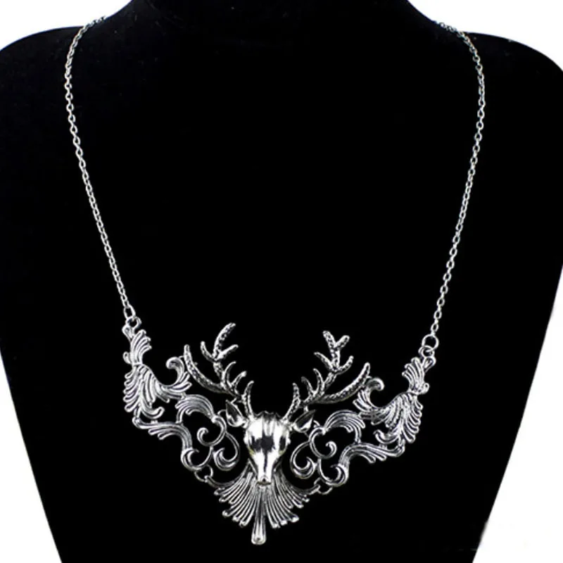 Новая мода, Очаровательное ожерелье с подвеской в форме оленя, винтажное массивное ожерелье Collier Femme - Окраска металла: Покрытие антикварным серебром