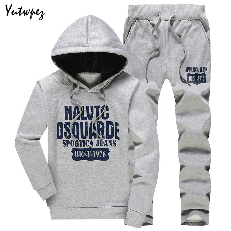 

2019 New Tracksuit Men Sets Spring Inner Fleece Mens Sweatshirt + Pants Tracksuit Warm Sporting Suits Men's Sportswear 2 Piece