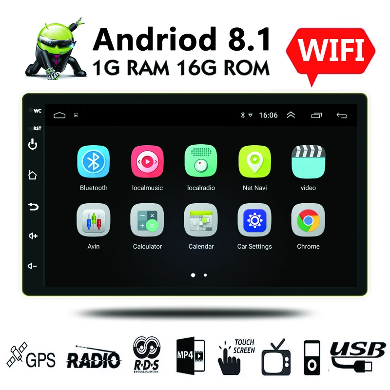 

Universal 7 Inch Quad core Android 8.1 wifi bluthtooth radio touch screen in dash multimedia Player with Navigation gps system