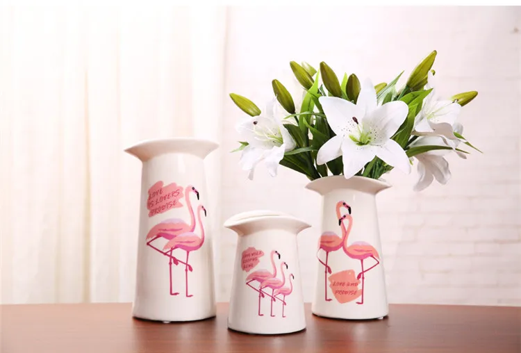 Flone European Artificial Flower Pot Ceramic Vase Wind Flamingo Flower Vase Living Room Dining Table Flower Home Decoration Art (2)