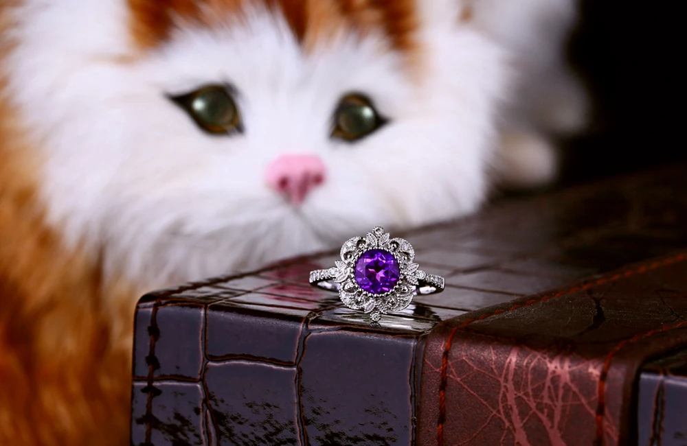Caimao Jewelry 1.25ct Amethyst 14kt Gold 0.15ct Natural Diamond Engagement Ring