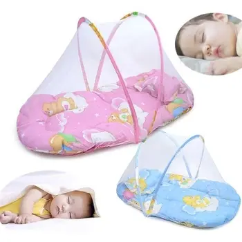 

Pudcoco Fashion Baby Portable Folding Travel Bed Crib Canopy Summer Outdoor Comfortable Mosquito Net Tent and Pillow Pink&Blue