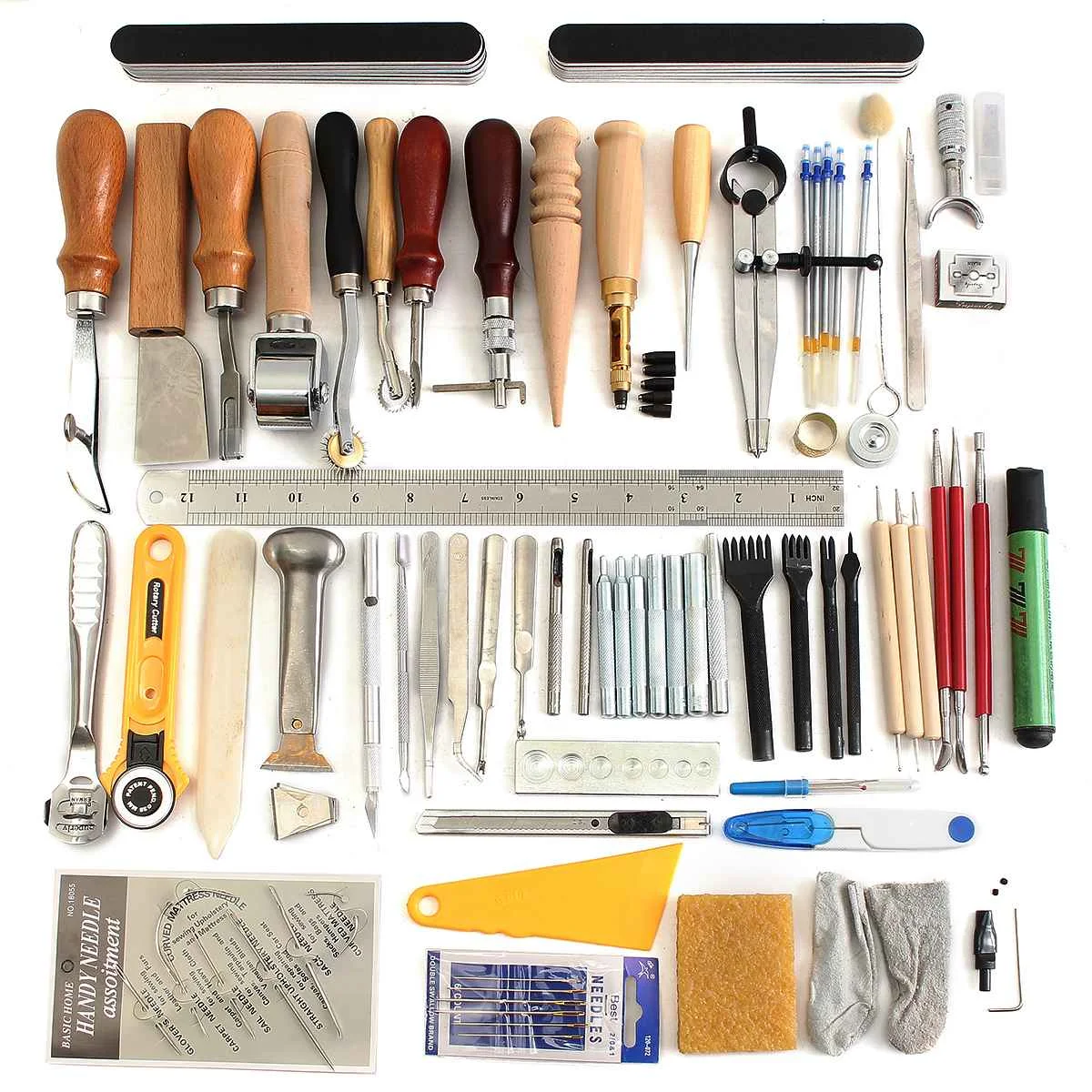 

KiWarm Professional 59Pcs Leather Craft Tools Hand Sewing Stitching Carving Work Set Kit Punch Awl Leathercraft Sewing Sets New