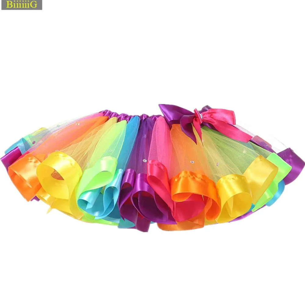 Baby Girls Lace Colorful Layered Rainbow Skirt Rhinestones Bows Ruffles