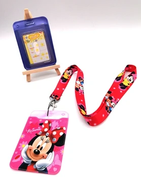 

New 10pcs cartoon Minnie Credit Card Holders Bank Card Neck Strap Card Bus ID holders Identity badge with lanyard key chains G3