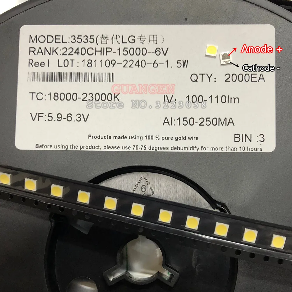 500 шт./лот можно заменить LG 3535 2 Вт 6 в холодный белый для ремонта ЖК телевизоров