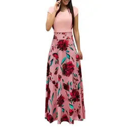 Droppshiping женское осеннее платье с цветочным принтом, с короткими рукавами и круглым вырезом, облегающее платье с высокой талией, длинные