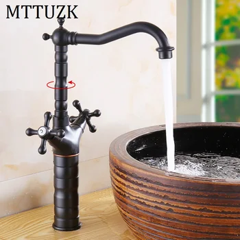 

MTTUZK European-style black bronze bathroom faucet Double handle single hole hot and cold mixer tap oil bubbed basin faucet