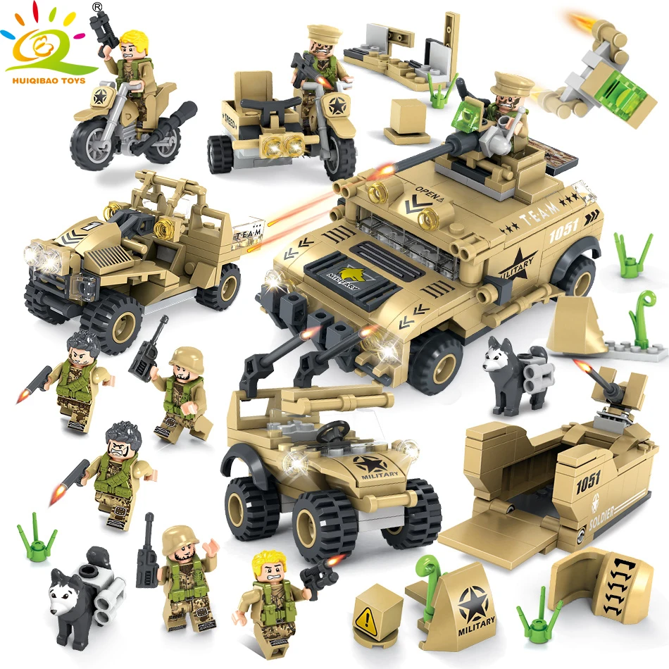

313Pcs Jungle Tricycle Military Chariot Model Building Blocks Compatible Legoingly Military Army Figure Bricks Toys For Children