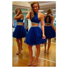Neue Ankunft Sexy Zwei Stücke prom Kleid Mit Perlen Navy blau Orangaza Mini Abendkleid Benutzerdefinierte vestido de festa gala jurken