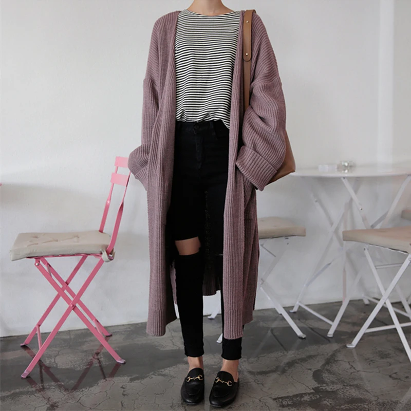 

Long Winter Women's Sweater Loose Long Sleeved Sweater Knitted Cardigan Jacket 2017 Winter Women Harajuku Cardigans Sweater