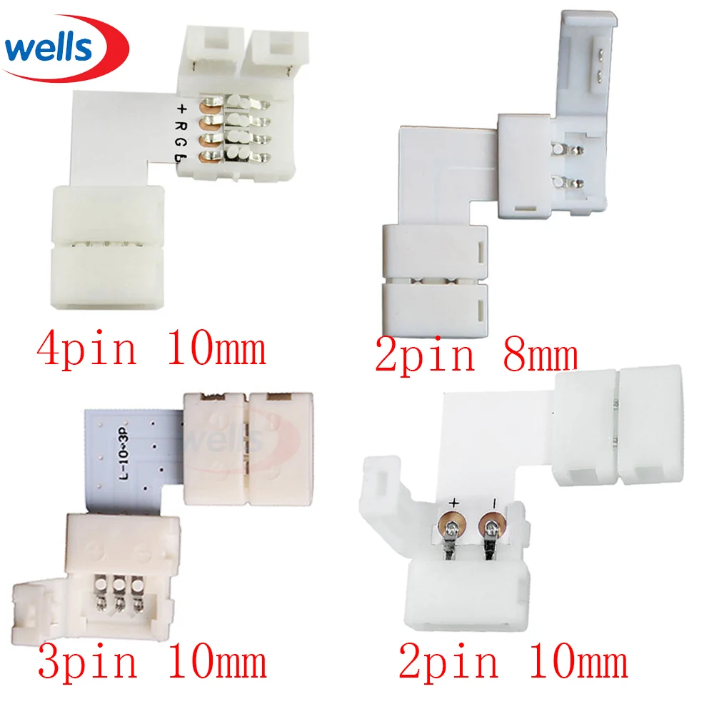 

New 5pcs 8mm 10mm 2pin 3pin 4 pin L Shape LED Connector For connecting corner right angle RGB 3528 2811 2812 5050 LED Strip
