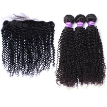 Mongolian Kinky Curly font b Human b font font b Hair b font Bundles With Frontal