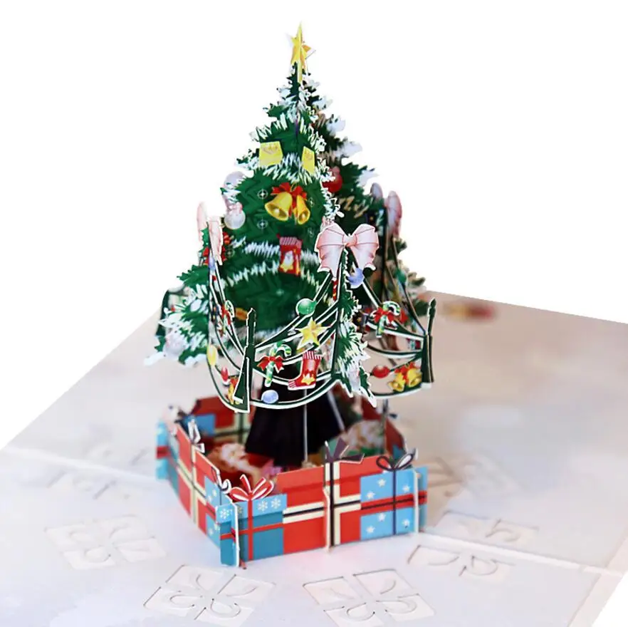  10pcs Colour Printed Christmas Tree Origami 3D Pop UP Greeting Cards Invitation Postcard For Birthd - 32838500288