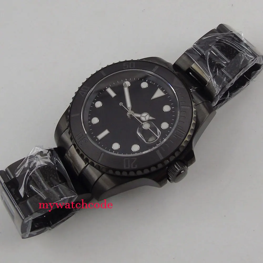 40 мм Parnis черный циферблат PVD ДАТА GMT автоматические часы Saphirglas Uhr мужские часы